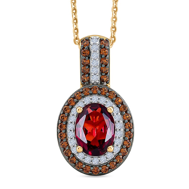 D'Joy Premium Malawi Magenta Garnet, Champagne Zircon and White Zircon 2.00 ctw Twilight Oval Pendant Necklace in 18K Vermeil Yellow Gold Over Sterling Silver 20 Inches