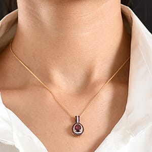 D'Joy Premium Malawi Magenta Garnet, Champagne Zircon and White Zircon 2.00 ctw Twilight Oval Pendant Necklace in 18K Vermeil Yellow Gold Over Sterling Silver 20 Inches 