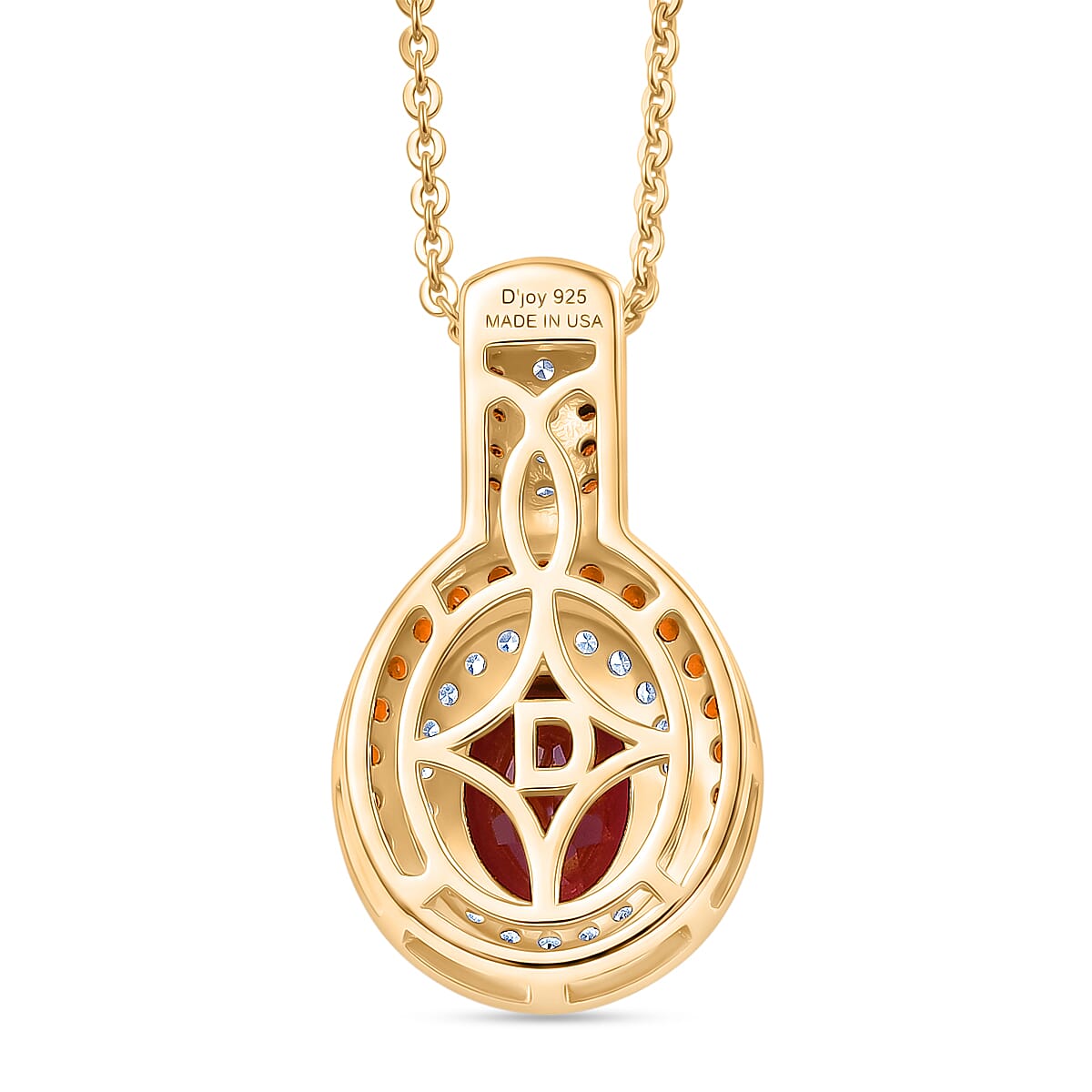 D'Joy Premium Malawi Magenta Garnet, Champagne Zircon and White Zircon 2.00 ctw Twilight Oval Pendant Necklace in 18K Vermeil Yellow Gold Over Sterling Silver 20 Inches