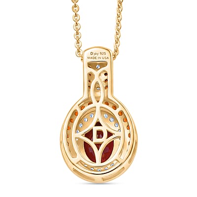 D'Joy Premium Malawi Magenta Garnet, Champagne Zircon and White Zircon 2.00 ctw Twilight Oval Pendant Necklace in 18K Vermeil Yellow Gold Over Sterling Silver 20 Inches