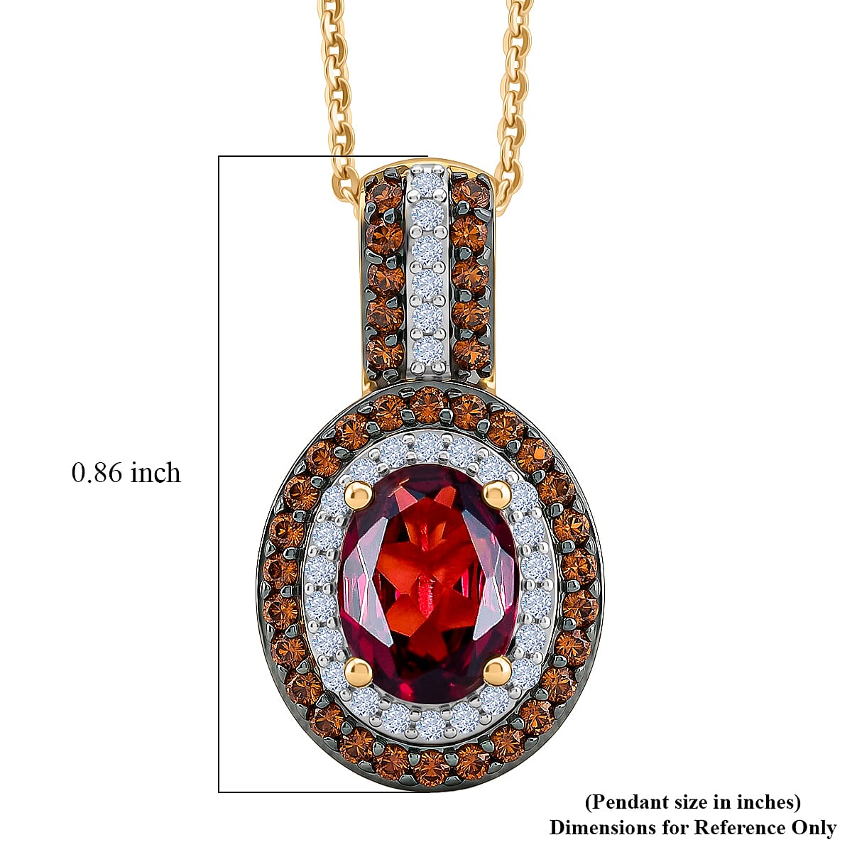 D'Joy Premium Malawi Magenta Garnet, Champagne Zircon and White Zircon 2.00 ctw Twilight Oval Pendant Necklace in 18K Vermeil Yellow Gold Over Sterling Silver 20 Inches