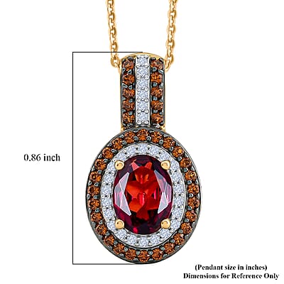 D'Joy Premium Malawi Magenta Garnet, Champagne Zircon and White Zircon 2.00 ctw Twilight Oval Pendant Necklace in 18K Vermeil Yellow Gold Over Sterling Silver 20 Inches