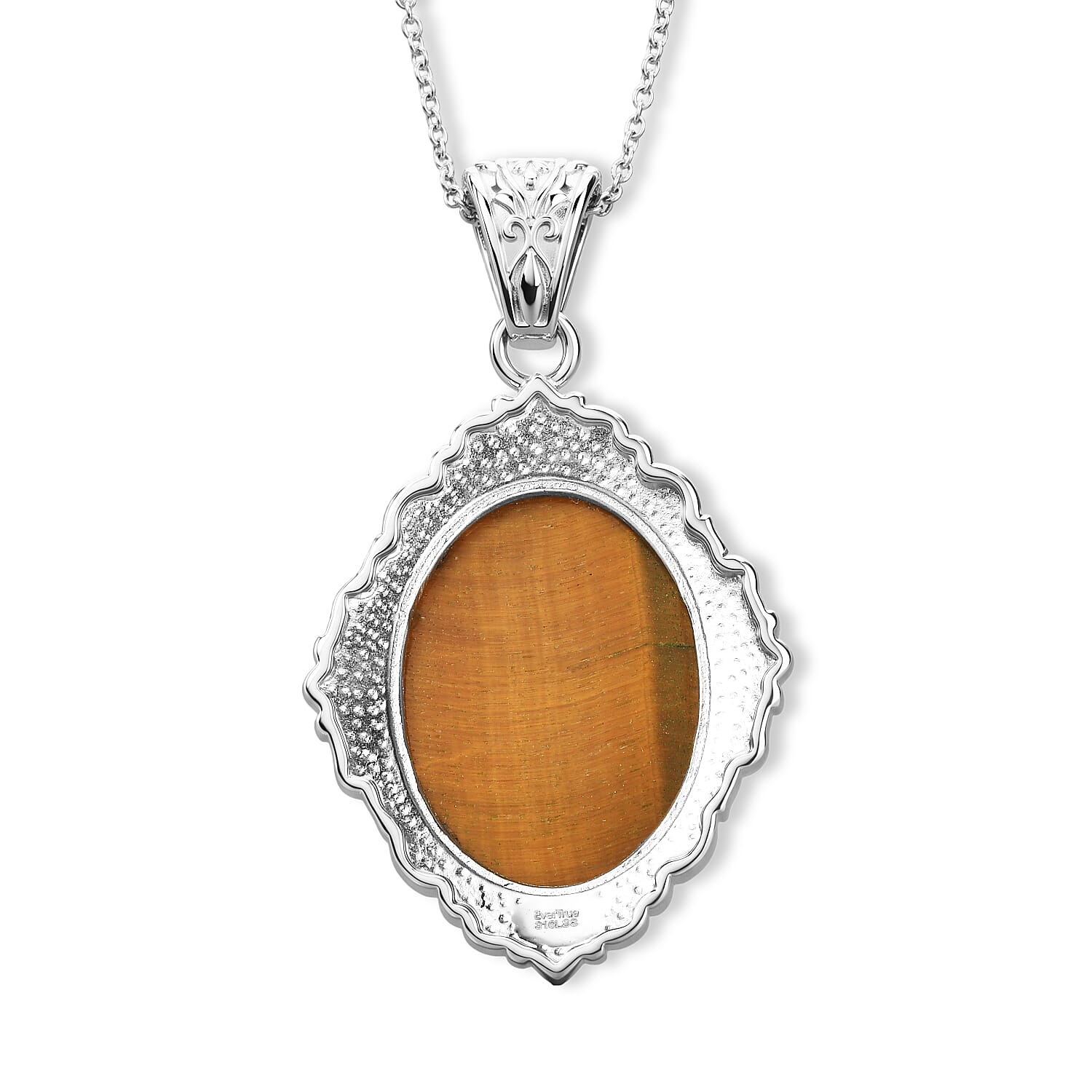 EverTrue Tiger Eye 48.70 ctw Pendant Necklace in Stainless Steel 20 Inches