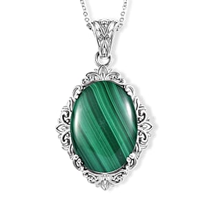 EverTrue African Malachite 45.25 ctw Pendant Necklace in Stainless Steel 20 Inches 