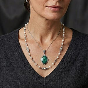 EverTrue African Malachite 45.25 ctw Pendant Necklace in Stainless Steel 20 Inches 