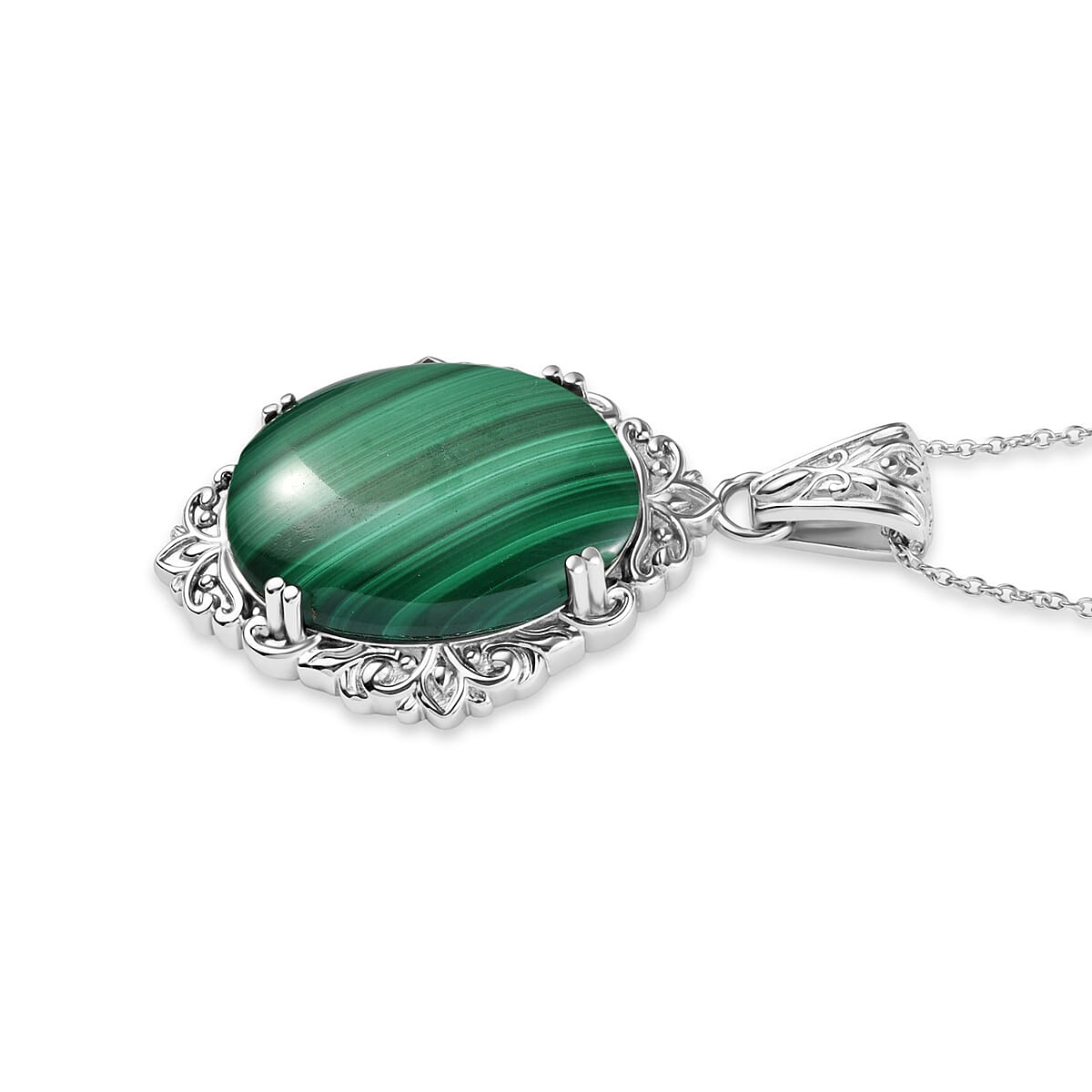 EverTrue African Malachite 45.25 ctw Pendant Necklace in Stainless Steel 20 Inches  image number 3