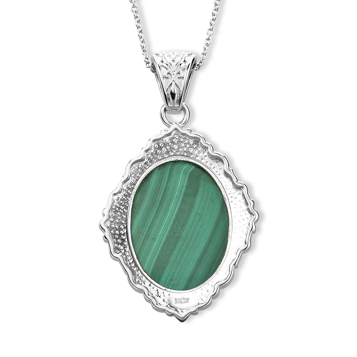 EverTrue African Malachite 45.25 ctw Pendant Necklace in Stainless Steel 20 Inches  image number 4