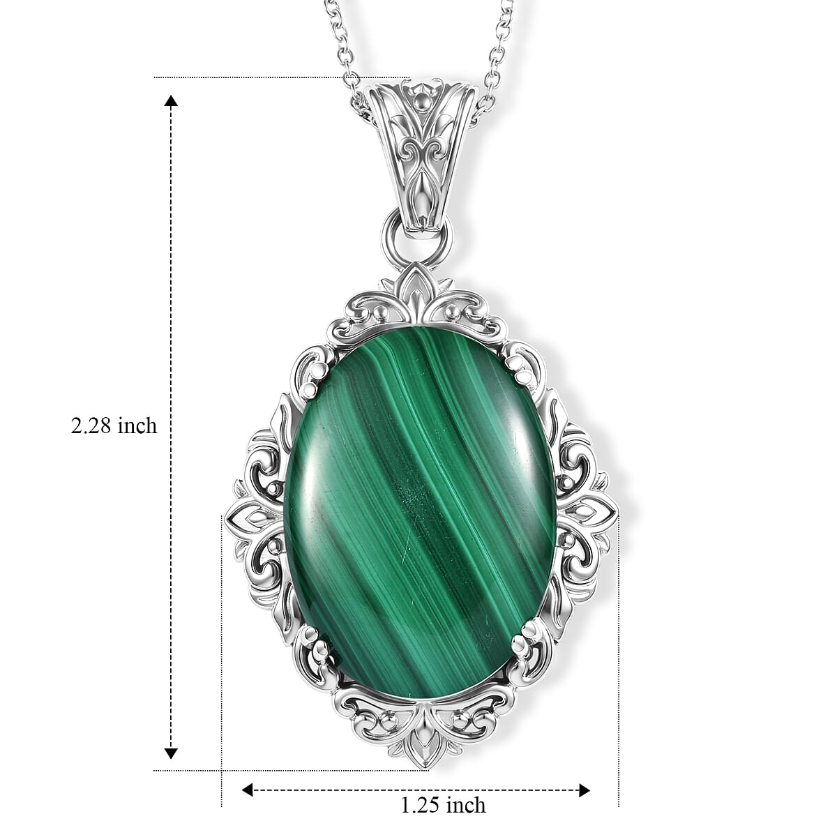 EverTrue African Malachite 45.25 ctw Pendant Necklace in Stainless Steel 20 Inches  image number 5