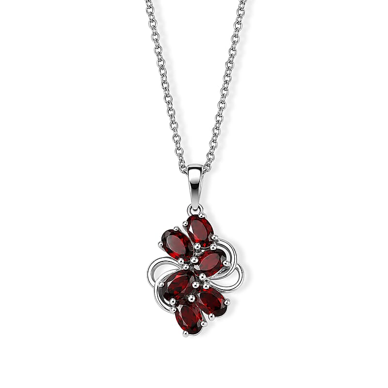 EverTrue Mozambique Garnet 3.40 ctw Pendant Necklace (20 Inches) in Stainless Steel