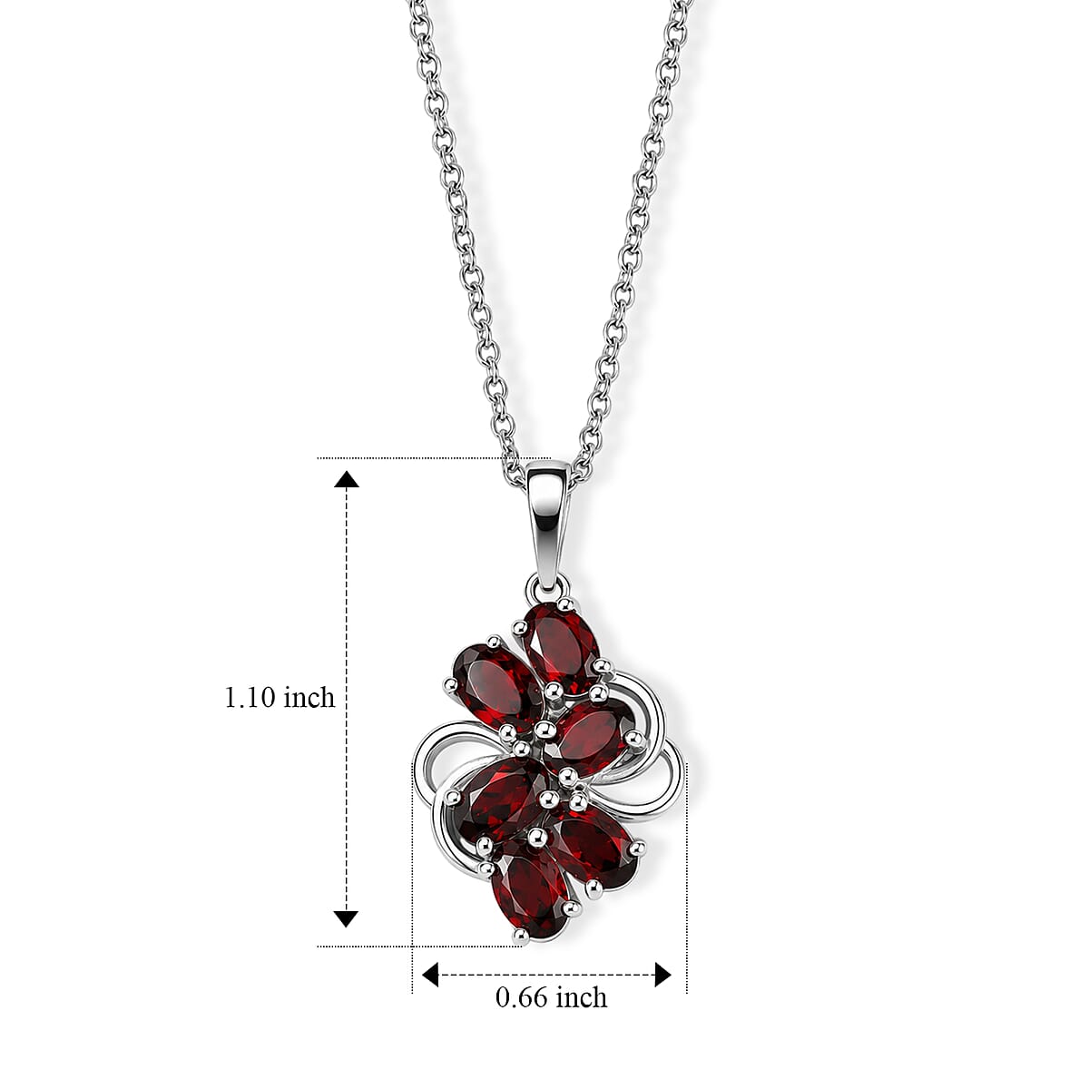 EverTrue Mozambique Garnet 3.40 ctw Pendant Necklace (20 Inches) in Stainless Steel image number 2