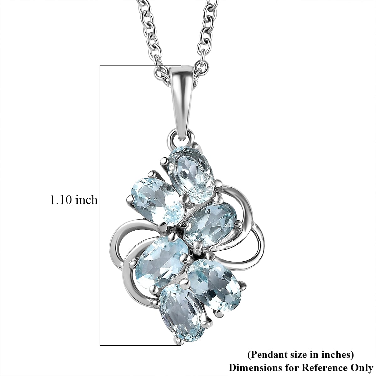 EverTrue Sky Blue Topaz 3.60 ctw Pendant Necklace in Stainless Steel 20 Inches