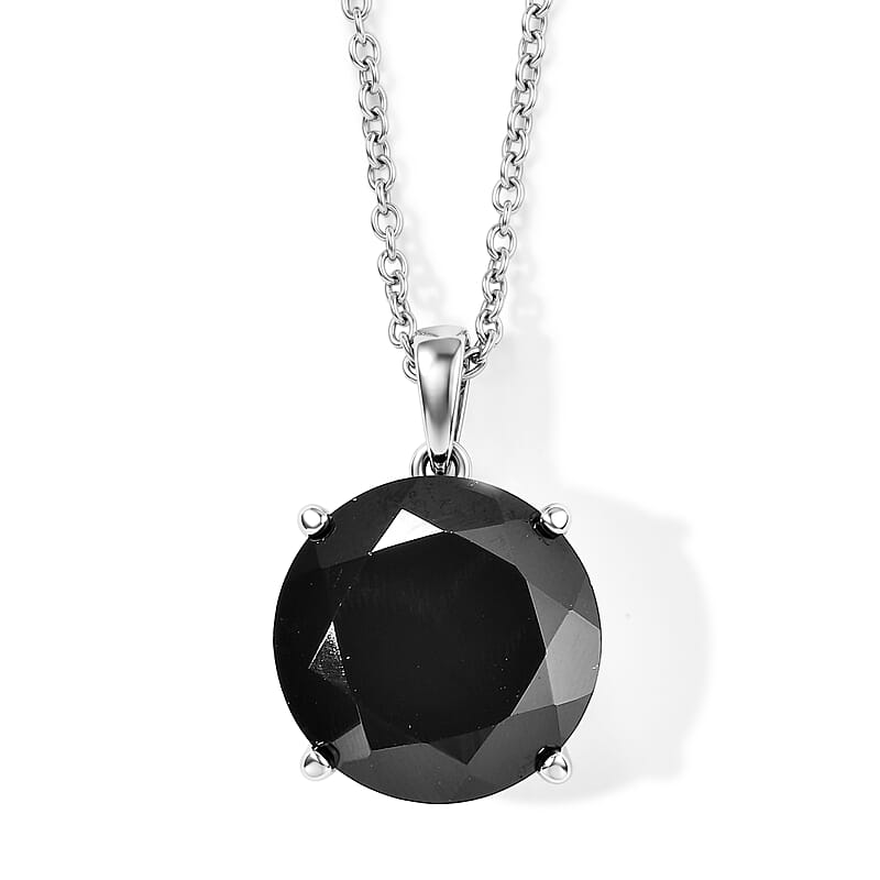 EverTrue Thai Black Spinel 12.50 ctw Pendant Necklace in Stainless Steel 20 Inches