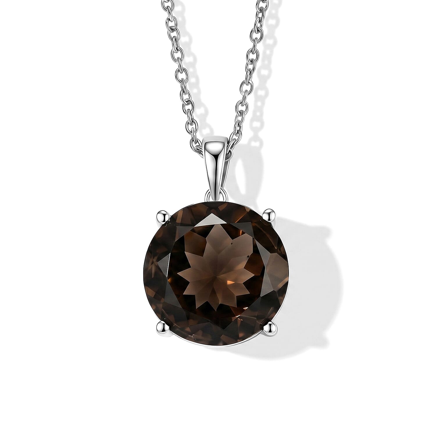 EverTrue Brazilian Smoky Quartz 11.00 ctw Pendant Neckalce in Stainless Steel 20 Inches