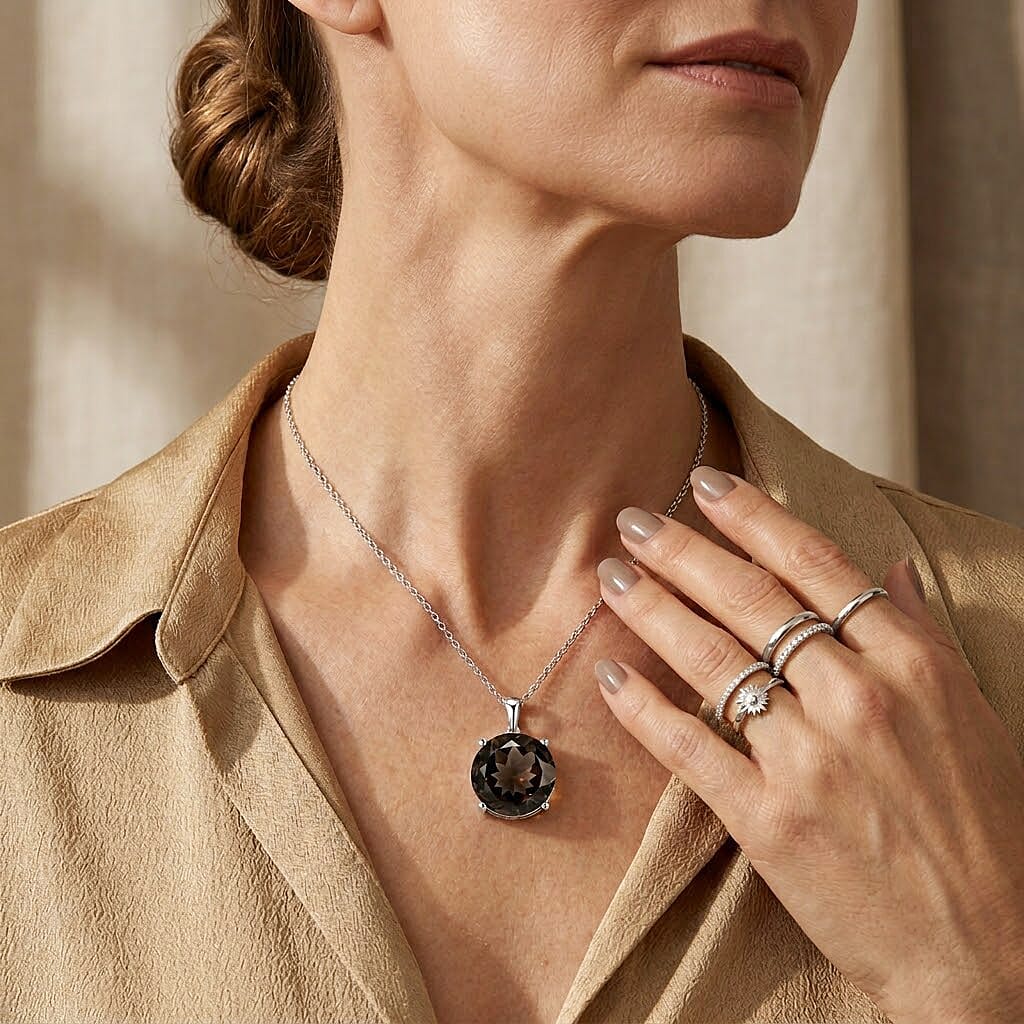 EverTrue Brazilian Smoky Quartz 11.00 ctw Pendant Neckalce in Stainless Steel 20 Inches
