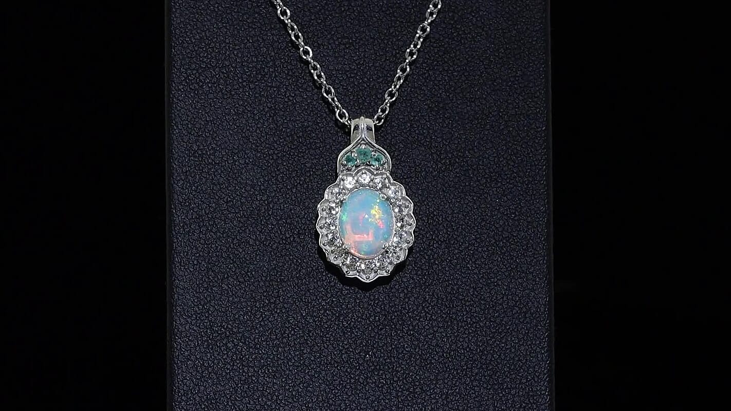 TLV D'Joy Premium Ethiopian Welo Opal, Multi Gemstone Pendant Necklace (20 Inches) in Rhodium Over Sterling Silver 1.90 ctw