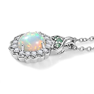D'Joy Premium Ethiopian Welo Opal and Multi Gemstone 1.90 ctw Pendant Necklace (20 Inches) in Rhodium Over Sterling Silver