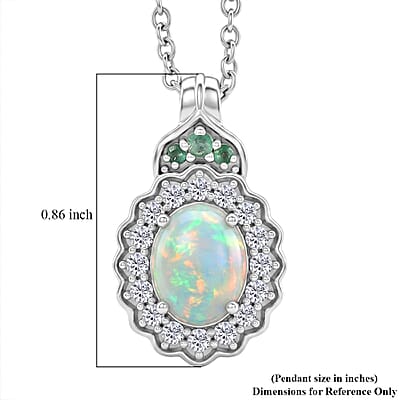 D'Joy Premium Ethiopian Welo Opal and Multi Gemstone 1.90 ctw Opaline Blossom Pendant Necklace (20 Inches) in Rhodium Over Sterling Silver