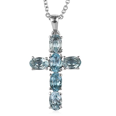 EverTrue Sky Blue Topaz 5.15 ctw Earrings and Pendant Necklace 20 Inches in Stainless Steel