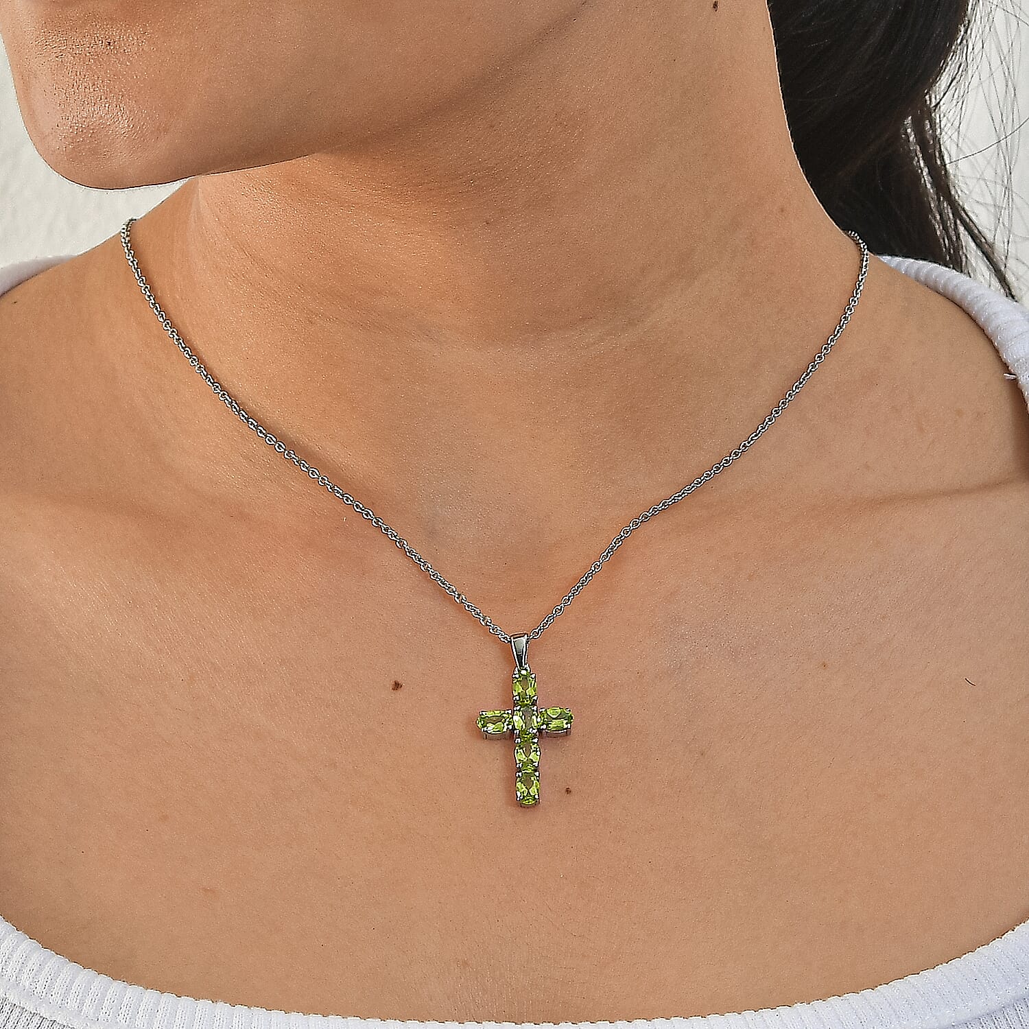 EverTrue Hebei Peridot 4.00 ctw Earrings and Pendant Necklace in Stainless Steel 20 Inches