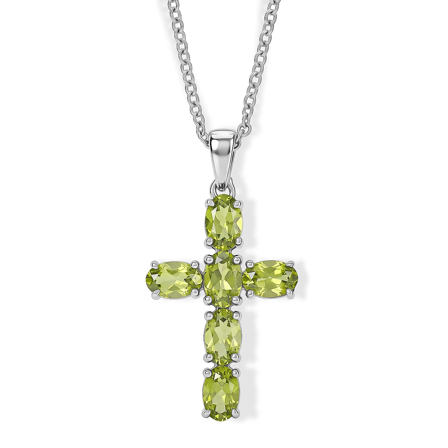 EverTrue Hebei Peridot 4.00 ctw Earrings and Pendant Necklace in Stainless Steel 20 Inches
