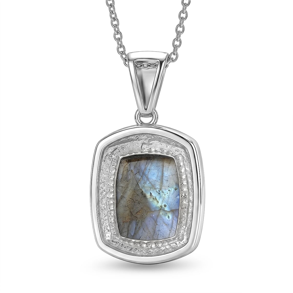 EverTrue Malagasy Labradorite Pendant Necklace (20 Inches) in Stainless Steel 12.00 ctw image number 4
