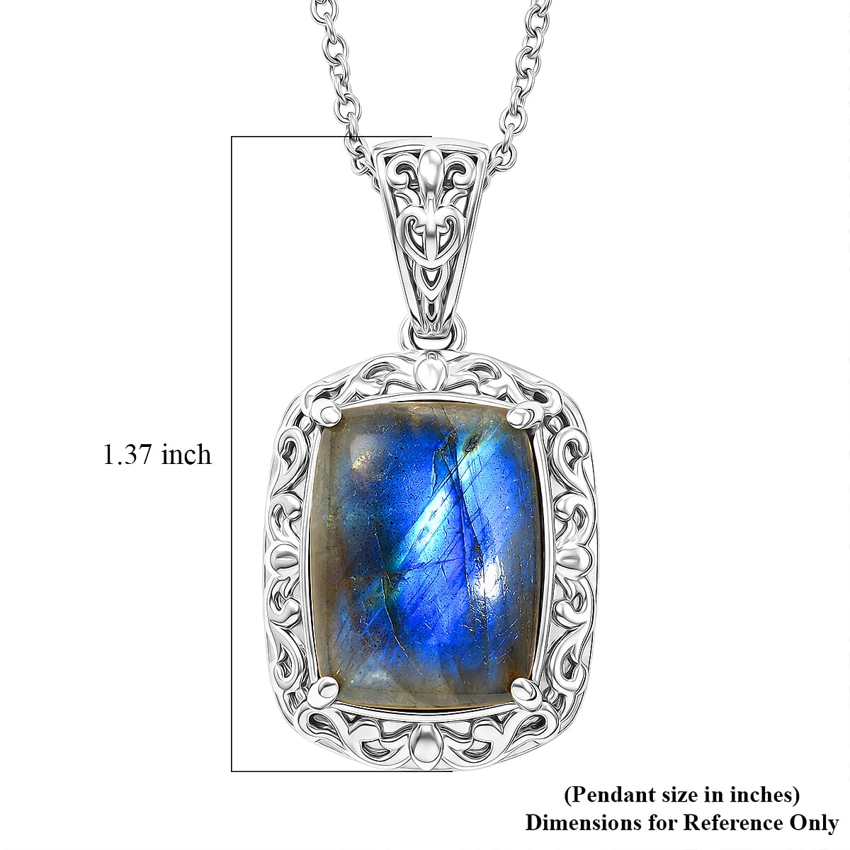 EverTrue Malagasy Labradorite Pendant Necklace (20 Inches) in Stainless Steel 12.00 ctw image number 5