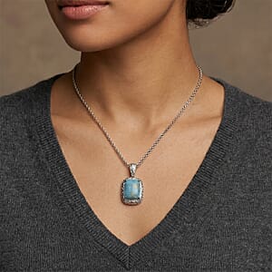 EverTrue Mojave Blue Turquoise 9.30 ctw Pendant Necklace in Stainless Steel 20 Inches 