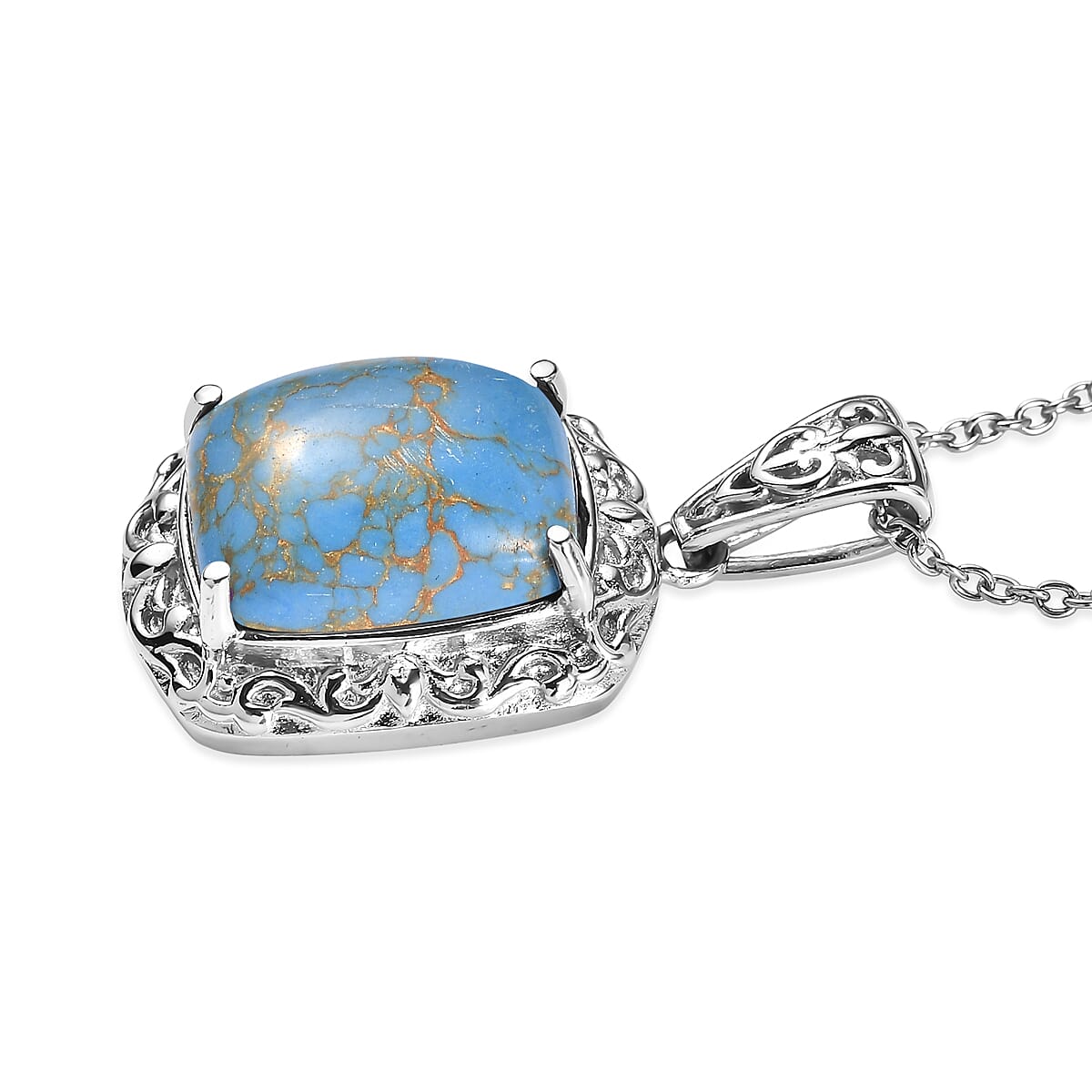 EverTrue Mojave Blue Turquoise 9.30 ctw Pendant Necklace in Stainless Steel 20 Inches