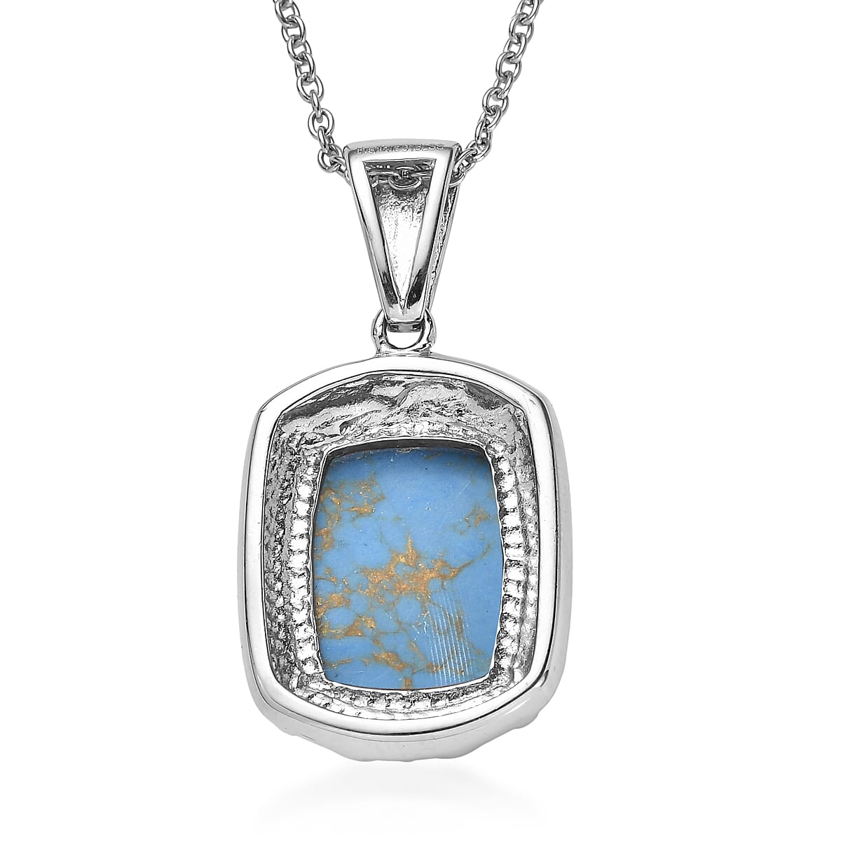 EverTrue Mojave Blue Turquoise 9.30 ctw Pendant Necklace in Stainless Steel 20 Inches