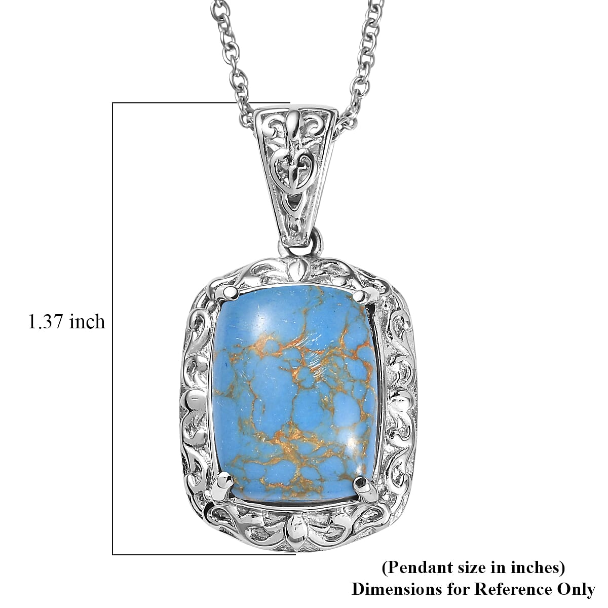 EverTrue Mojave Blue Turquoise 9.30 ctw Pendant Necklace in Stainless Steel 20 Inches  image number 6