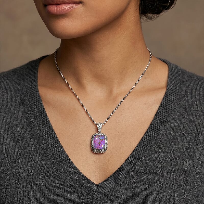 EverTrue Mojave Purple Turquoise 11.80 ctw Pendant Necklace in Stainless Steel 20 Inches