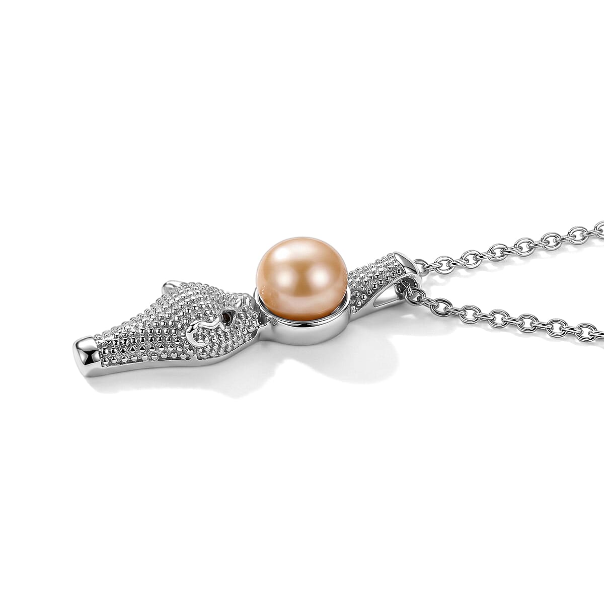EverTrue Peach Freshwater Pearl, Black Spinel Pendant Necklace (20 Inches) in Stainless Steel image number 3