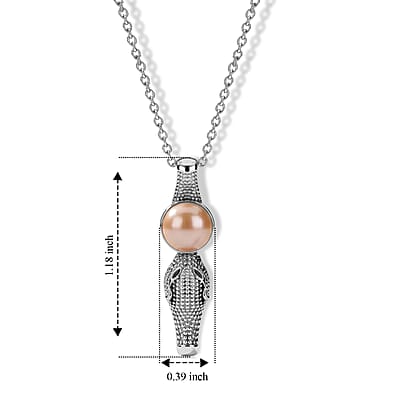 EverTrue Peach Freshwater Pearl and Black Spinel Pendant Necklace in Stainless Steel 20 Inches