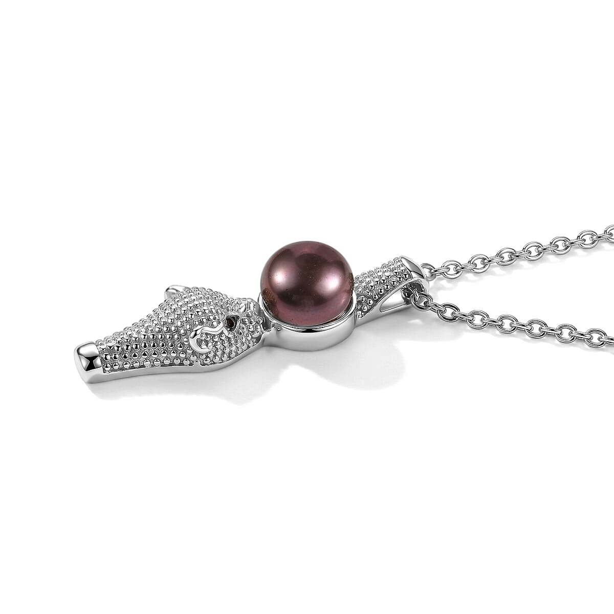 EverTrue Freshwater Peacock Pearl, Black Spinel Pendant Necklace in Stainless Steel 20 Inches image number 3