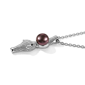 EverTrue Freshwater Peacock Pearl, Black Spinel Pendant Necklace in Stainless Steel 20 Inches