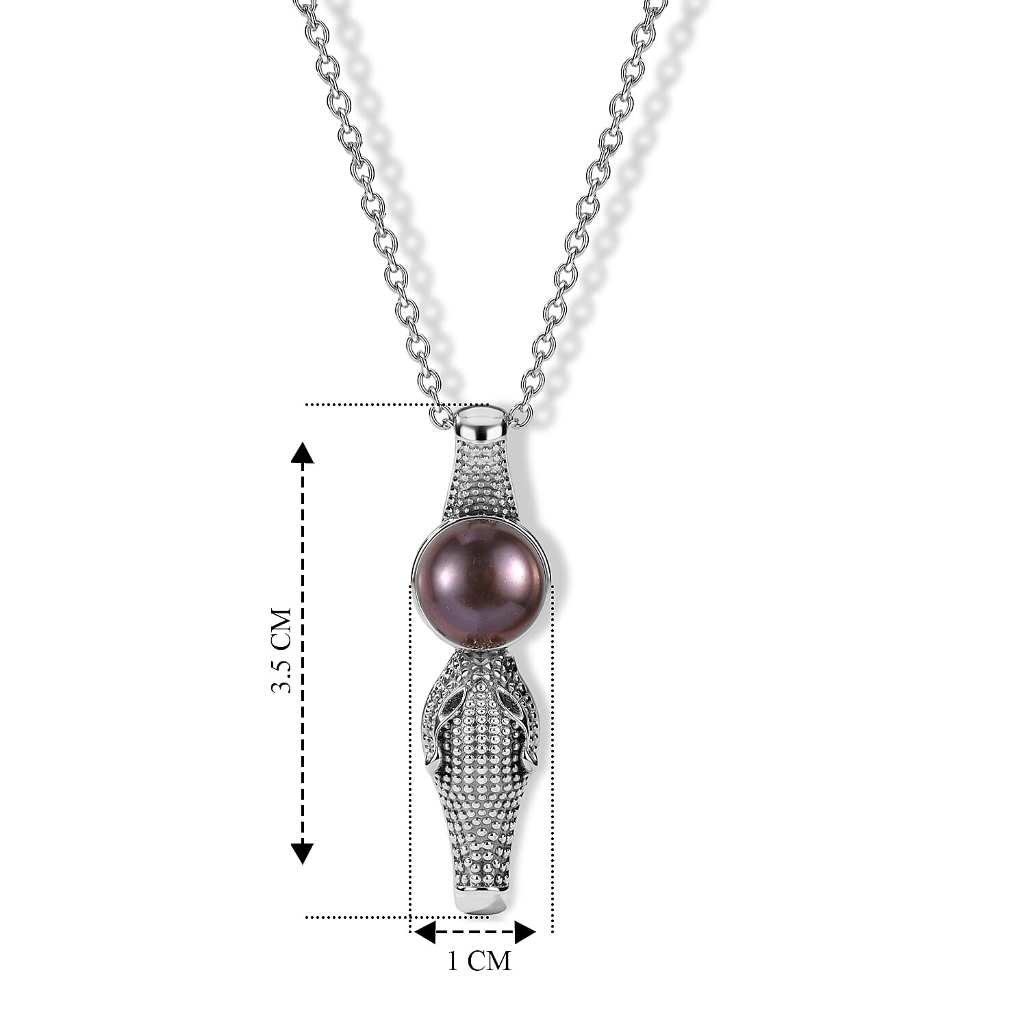 EverTrue Freshwater Peacock Pearl, Black Spinel Pendant Necklace in Stainless Steel 20 Inches