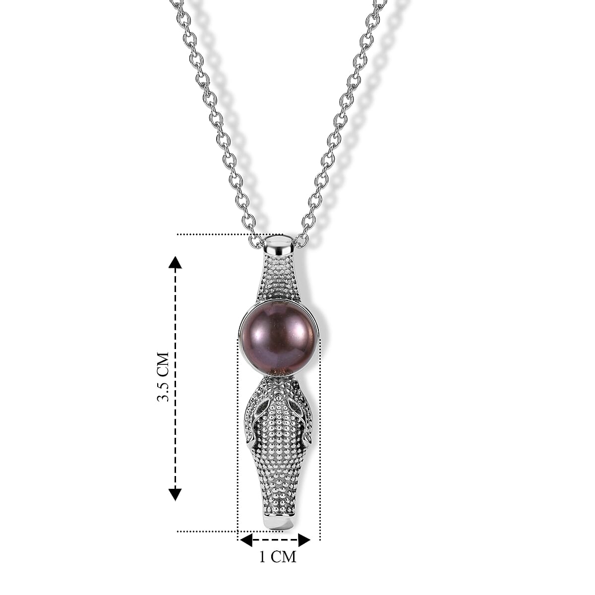EverTrue Freshwater Peacock Pearl, Black Spinel Pendant Necklace in Stainless Steel 20 Inches image number 4