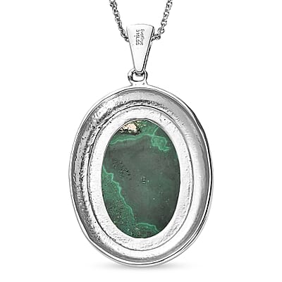 EverTrue African Malachite 33.00 ctw Pendant Necklace in Stainless Steel 20 Inches