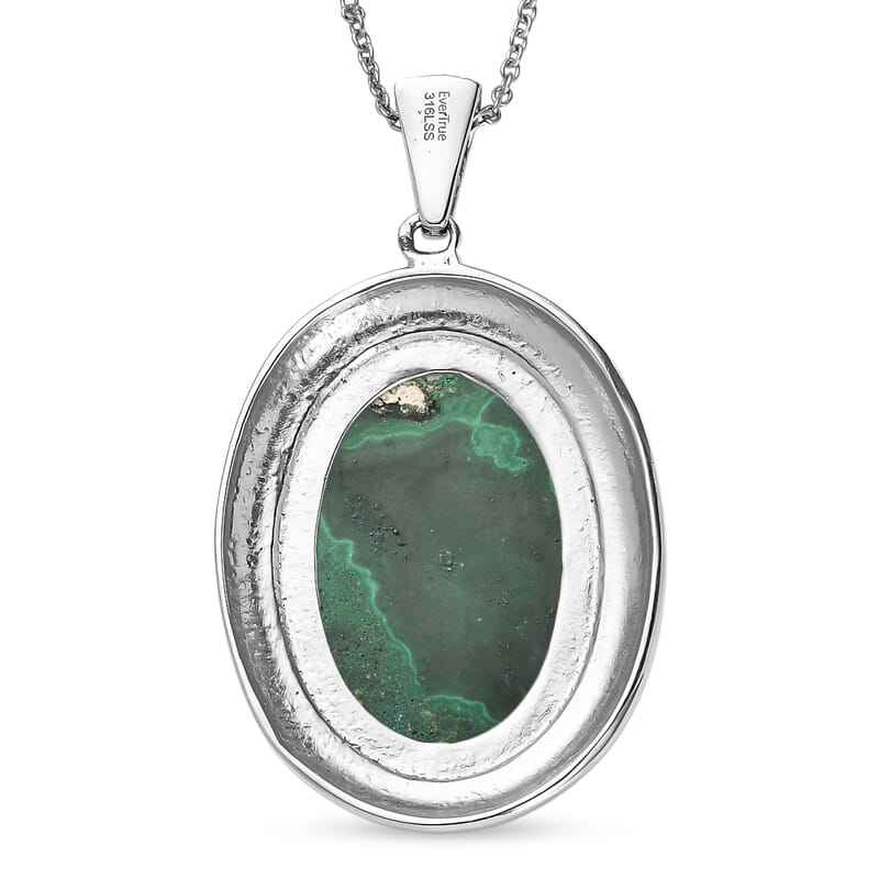 EverTrue African Malachite 33.00 ctw Pendant Necklace in Stainless Steel 20 Inches