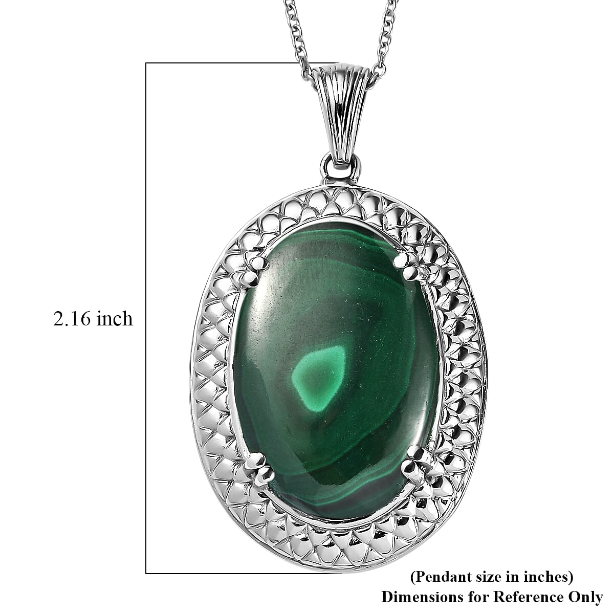 EverTrue African Malachite 33.00 ctw Pendant Necklace in Stainless Steel 20 Inches