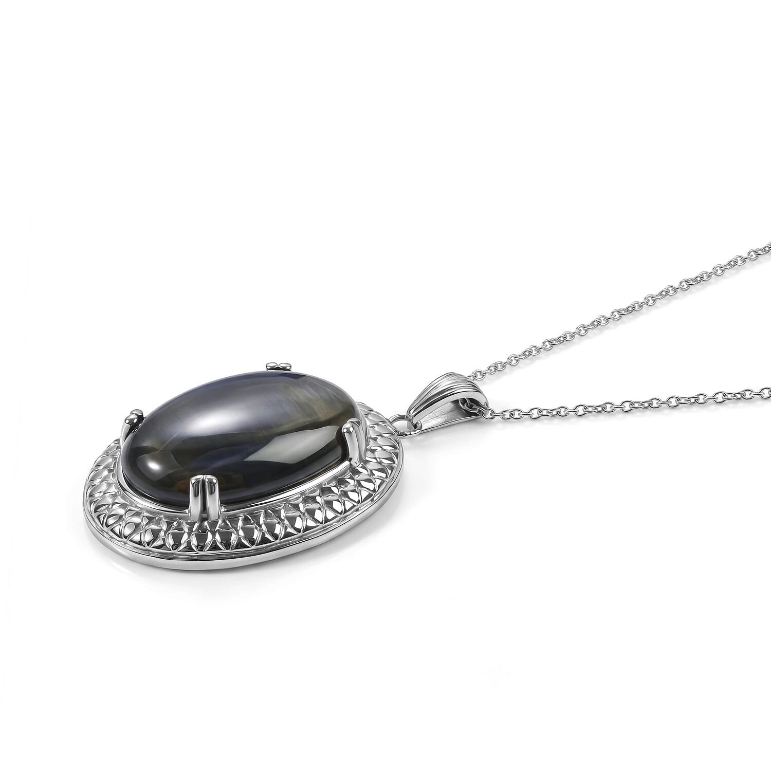 EverTrue Malagasy Labradorite 34.60 ctw Pendant Necklace (20 Inches) in Stainless Steel