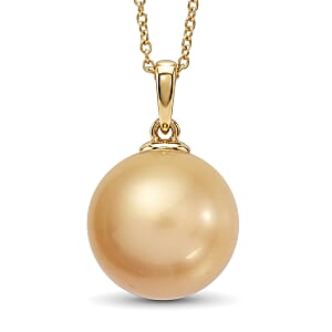 AAA South Sea Golden Pearl Solitaire Forever Pendant Necklace in 10K Yellow Gold 20 Inches