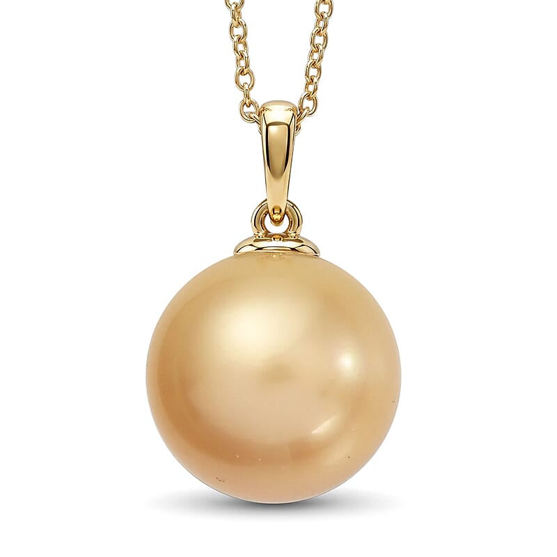 AAA South Sea Golden Pearl Solitaire Forever Pendant Necklace in 10K Yellow Gold 20 Inches
