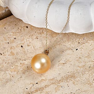 AAA South Sea Golden Pearl Solitaire Forever Pendant Necklace in 10K Yellow Gold 20 Inches