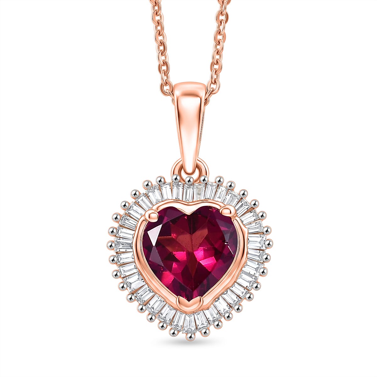 D'Joy Premium Malawi Magenta Garnet and Diamond 1.50 ctw Midnight Romance Pendant Necklace in 18K Vermeil Rose Gold Over Sterling Silver 20 Inches