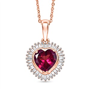 D'Joy Premium Malawi Magenta Garnet and Diamond 1.50 ctw Midnight Romance Pendant Necklace in 18K Vermeil Rose Gold Over Sterling Silver 20 Inches 