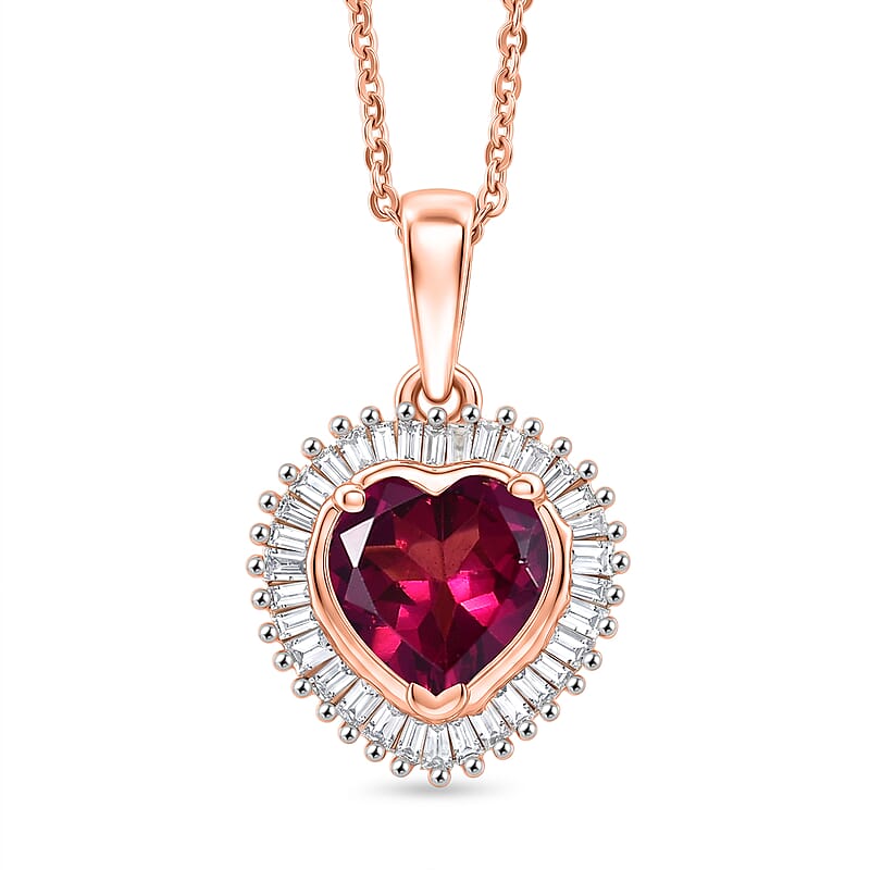 D'Joy Premium Malawi Magenta Garnet and Diamond 1.50 ctw Midnight Romance Pendant Necklace in 18K Vermeil Rose Gold Over Sterling Silver 20 Inches
