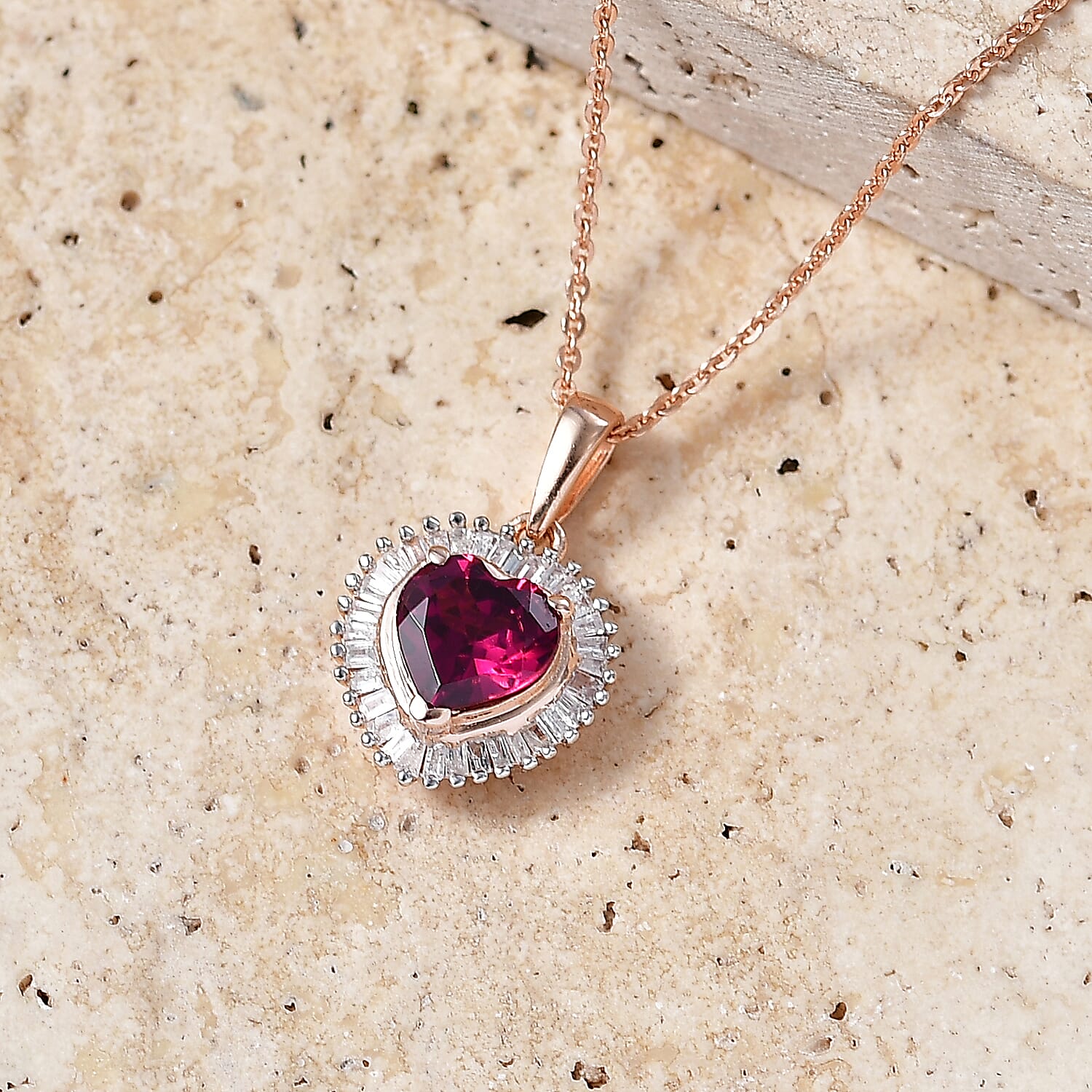 D'Joy Premium Malawi Magenta Garnet and Diamond 1.50 ctw Midnight Romance Pendant Necklace in 18K Vermeil Rose Gold Over Sterling Silver 20 Inches