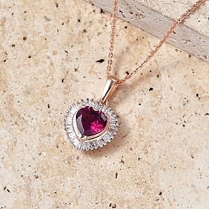 D'Joy Premium Malawi Magenta Garnet and Diamond 1.50 ctw Midnight Romance Pendant Necklace in 18K Vermeil Rose Gold Over Sterling Silver 20 Inches 
