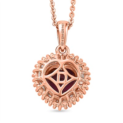 D'Joy Premium Malawi Magenta Garnet and Diamond 1.50 ctw Midnight Romance Pendant Necklace in 18K Vermeil Rose Gold Over Sterling Silver 20 Inches